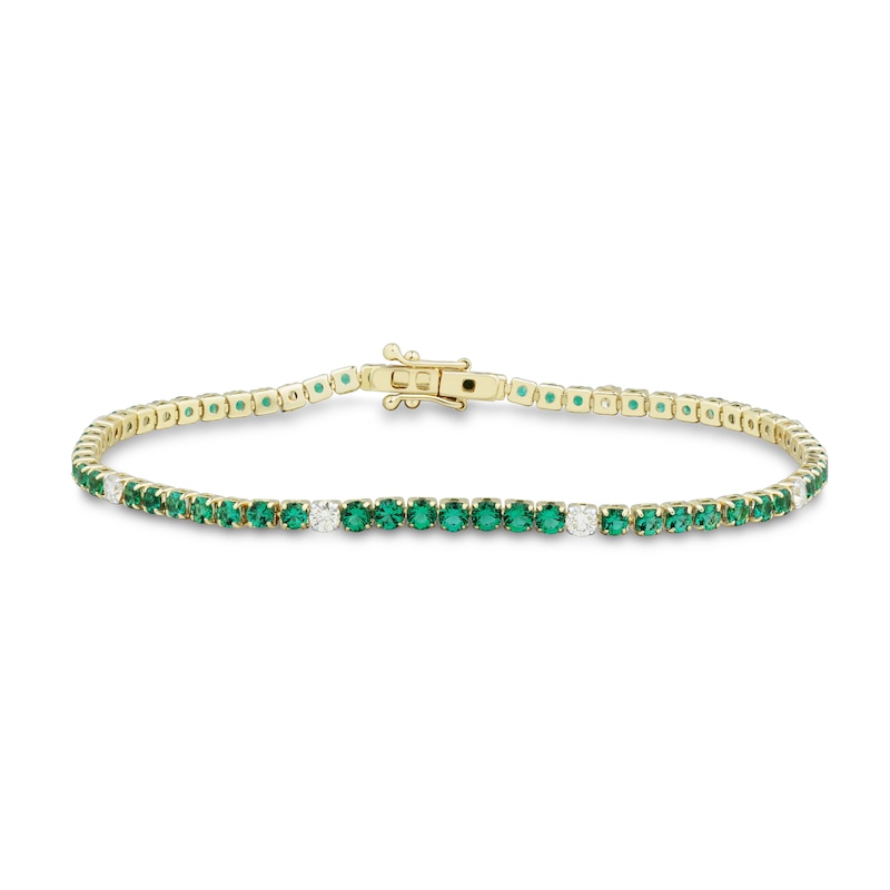 Lab-Created Emerald and 0.45 CT. T.W. Certified Lab-Created Diamond Line Bracelet in 10K Gold (F/SI2) - 6.5”|Peoples Jewellers