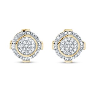 0.25 CT. T.W. Baguette and Round Multi-Diamond Circle Frame Stud Earrings in 10K Gold