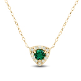 4.0mm Lab-Created Emerald and 0.085 CT. T.W. Certified Lab-Created Diamond Trillion Frame Necklace in 10K Gold - 17&quot;