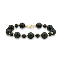 6.0-10.0mm Onyx Alternating Bead Strand Bracelet in 14K Gold - 7.5&quot;