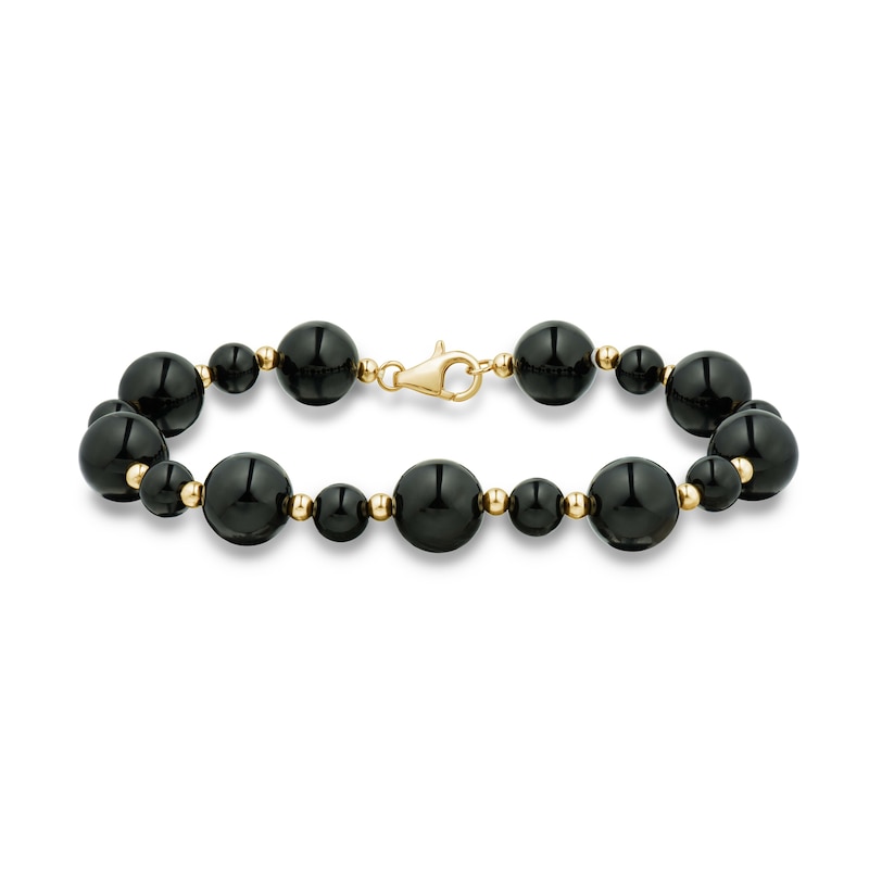 6.0-10.0mm Onyx Alternating Bead Strand Bracelet in 14K Gold - 7.5"