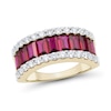 Thumbnail Image 0 of Baguette Lab-Created Ruby and 0.69 CT. T.W. Certified Lab-Created Diamond Edge Ring in 10K Gold (I/SI2)