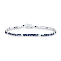 Blue Lab-Created Sapphire and 0.45 CT. T.W. Certified Lab-Created Diamond Line Bracelet in 10K White Gold - 6.5”