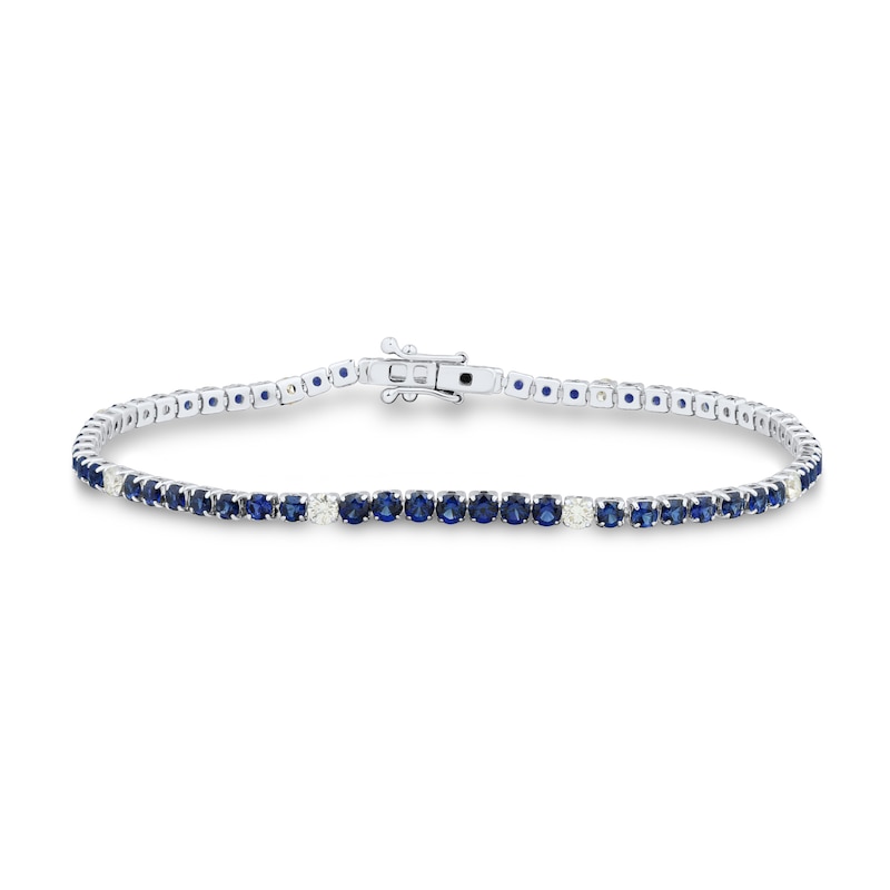 Blue Lab-Created Sapphire and 0.45 CT. T.W. Certified Lab-Created Diamond Line Bracelet in 10K White Gold - 6.5”