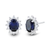 Thumbnail Image 0 of Oval Blue Lab-Created Sapphire and 0.45 CT. T.W. Certified Lab-Created Diamond Sunburst Stud Earrings in 10K White Gold