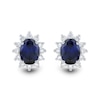 Oval Blue Lab-Created Sapphire and 0.45 CT. T.W. Certified Lab-Created Diamond Sunburst Stud Earrings in 10K White Gold