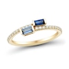 Thumbnail Image 0 of Baguette Blue Lab-Created Sapphire and 0.18 CT. T.W. Certified Lab-Created Diamond Bypass Ring in 10K Gold (F/SI2)