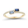 Baguette Blue Lab-Created Sapphire and 0.18 CT. T.W. Certified Lab-Created Diamond Bypass Ring in 10K Gold (F/SI2)