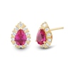 Thumbnail Image 0 of Pear-Shaped Lab-Created Ruby and 0.37 CT. T.W. Certified Lab-Created Diamond Frame Stud Earrings in 10K Gold (F/SI2)