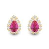 Pear-Shaped Lab-Created Ruby and 0.37 CT. T.W. Certified Lab-Created Diamond Frame Stud Earrings in 10K Gold (F/SI2)