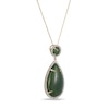 Pear-Shaped and Round Jade with 0.40 CT. T.W. Diamond Frame Teardrop Pendant in 14K Gold