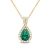 Thumbnail Image 0 of Pear-Shaped Lab-Created Emerald and 0.23 CT. T.W. Certified Lab-Created Diamond Frame Pendant in 10K Gold (F/SI2)