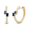 Thumbnail Image 0 of Baguette Blue Lab-Created Sapphire and 0.085 CT. T.W. Certified Lab-Created Diamond Bypass Hoop Earrings in 10K Gold