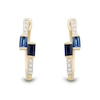 Baguette Blue Lab-Created Sapphire and 0.085 CT. T.W. Certified Lab-Created Diamond Bypass Hoop Earrings in 10K Gold