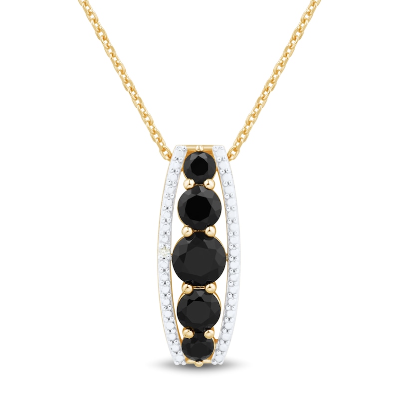 Onyx and Diamond Accent Edge Graduated Five Stone Drop Pendant in Sterling Silver with 14K Gold Plate