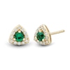 Thumbnail Image 0 of Lab-Created Emerald and 0.115 CT. T.W. Certified Lab-Created Diamond Trillion Frame Stud Earrings in 10K Gold (F/SI2)