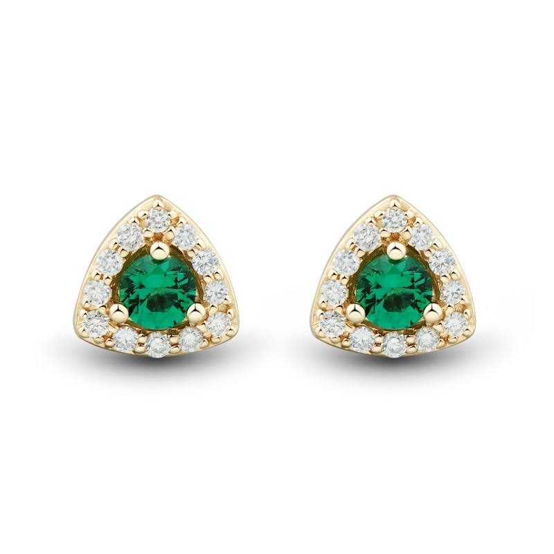 Lab-Created Emerald and 0.115 CT. T.W. Certified Lab-Created Diamond Trillion Frame Stud Earrings in 10K Gold (F/SI2)|Peoples Jewellers