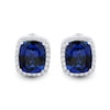 Thumbnail Image 1 of Cushion-Cut Blue Lab-Created Sapphire and 0.45 CT. T.W. Certified Lab-Created Diamond Frame Earrings in 10K White Gold