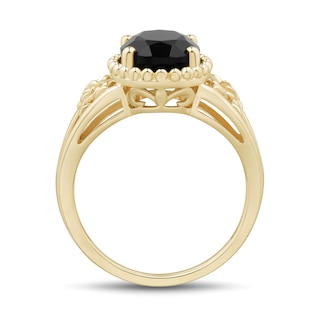 Oval Onyx Solitaire Flower Shank Ring in 10K Gold