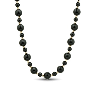 6.0-10.0mm Onyx Alternating Bead Strand Necklace in 14K Gold - 17"