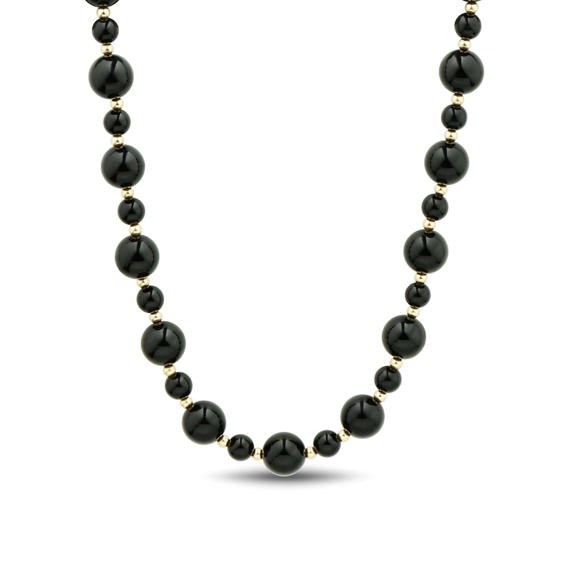 6.0-10.0mm Onyx Alternating Bead Strand Necklace in 14K Gold - 17"|Peoples Jewellers