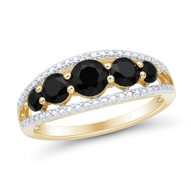 Onyx and Diamond Accent Edge Graduated Five Stone Ring in Sterling Silver with 14K Gold Plate