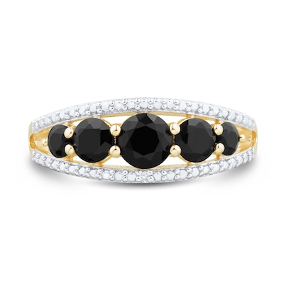 Onyx and Diamond Accent Edge Graduated Five Stone Ring in Sterling Silver with 14K Gold Plate