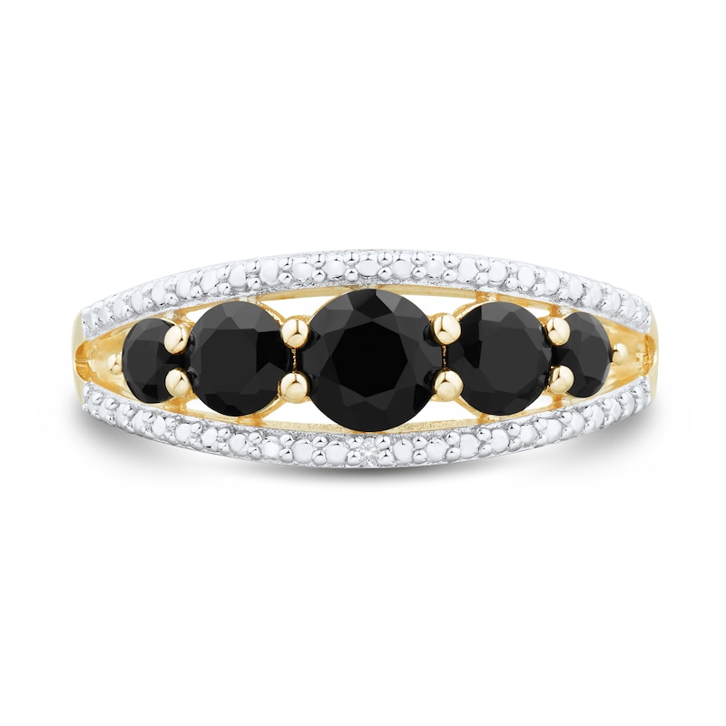 Onyx and Diamond Accent Edge Graduated Five Stone Ring in Sterling Silver with 14K Gold Plate