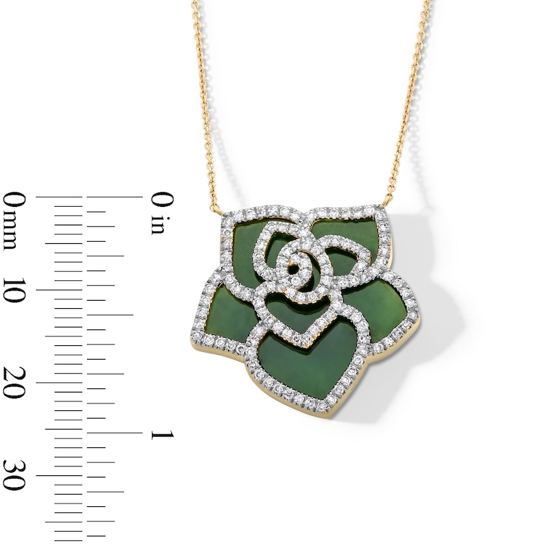 Main Image 4 of 22.0mm Jade and 0.50 CT. T.W. Diamond Lotus Flower Necklace in 14K Gold