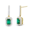 Thumbnail Image 0 of Emerald-Cut Lab-Created Emerald and 0.37 CT. T.W. Certified Lab-Created Diamond Frame Drop Earrings in 10K Gold (F/SI2)