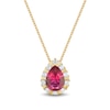 Pear-Shaped Lab-Created Ruby and 0.23 CT. T.W. Certified Lab-Created Diamond Frame Pendant in 10K Gold (F/SI2)