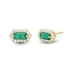 Thumbnail Image 0 of Baguette-Cut Lab-Created Emerald and 0.115 CT. T.W. Certified Lab-Created Diamond Hexagon Frame Stud Earrings in 10K Gold