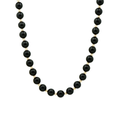 8.0mm Onyx Bead Strand Necklace in 14K Gold - 17"