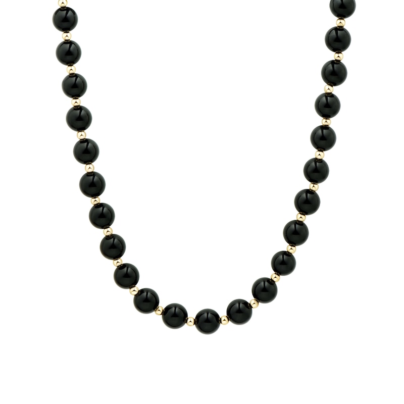 8.0mm Onyx Bead Strand Necklace in 14K Gold - 17"