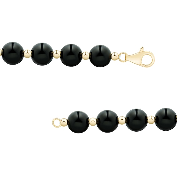 8.0mm Onyx Bead Strand Necklace in 14K Gold - 17"