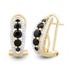 Onyx and Diamond Accent Edge Graduated Five Stone Hoop Earrings in Sterling Silver with 14K Gold Plate