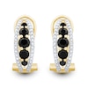 Thumbnail Image 1 of Onyx and Diamond Accent Edge Graduated Five Stone Hoop Earrings in Sterling Silver with 14K Gold Plate