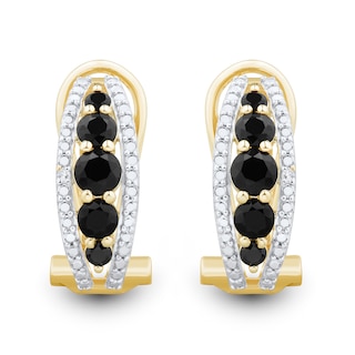 Onyx and Diamond Accent Edge Graduated Five Stone Hoop Earrings in Sterling Silver with 14K Gold Plate