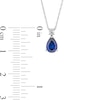 Thumbnail Image 1 of Pear-Shaped Blue and White Lab-Created Sapphire Stacked Pendant and Drop Earrings Set in 10K White Gold