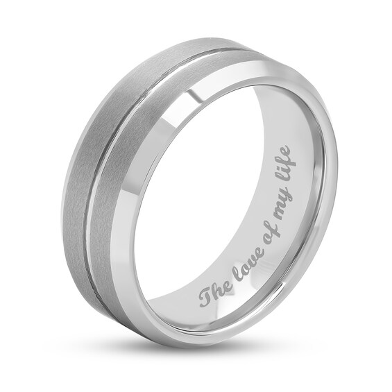 8.0mm Bevelled Edge Groove Engravable Wedding Band in Tungsten