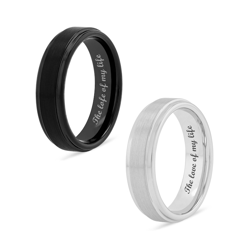 6.0mm Stepped Edge Engravable Wedding Band in Tungsten