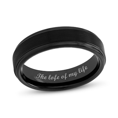 6.0mm Stepped Edge Engravable Wedding Band in Tungsten with Black Ion Plate