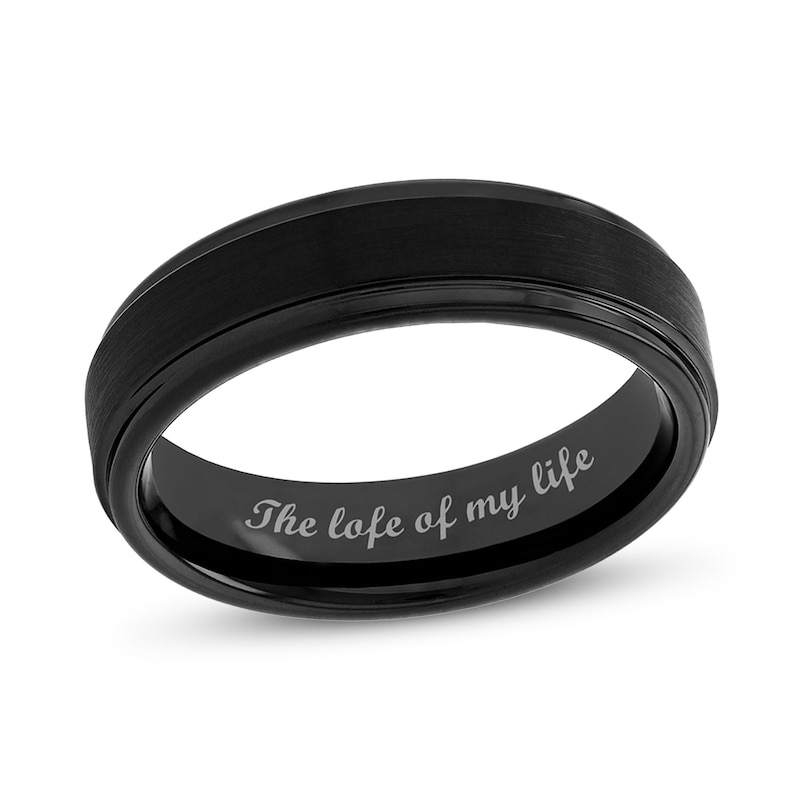 6.0mm Stepped Edge Engravable Wedding Band in Tungsten with Black Ion Plate