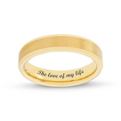 5.0mm Bevelled Edge Engravable Wedding Band in Tungsten with Yellow Ion Plate