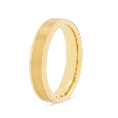 5.0mm Bevelled Edge Engravable Wedding Band in Tungsten with Yellow Ion Plate