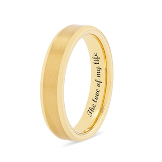 5.0mm Bevelled Edge Engravable Wedding Band in Tungsten with Yellow Ion Plate