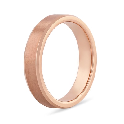 5.0mm Bevelled Edge Engravable Wedding Band in Tungsten with Rose Ion Plate