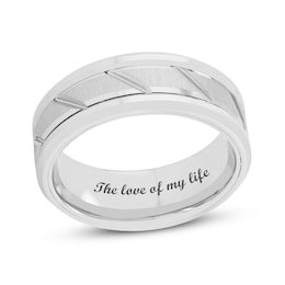 8.0mm Diagonal Pattern Engravable Wedding Band in Tungsten with Black Ion Plate