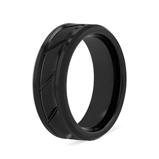 8.0mm Diagonal Pattern Engravable Wedding Band in Tungsten with Black Ion Plate