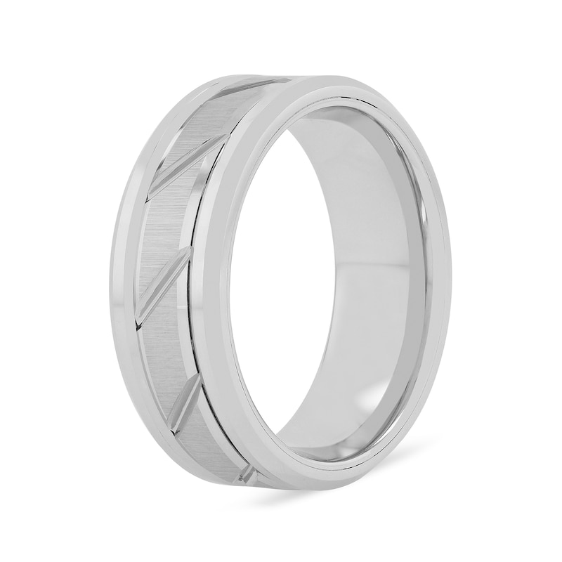 8.0mm Diagonal Pattern Engravable Wedding Band in Tungsten with Black Ion Plate